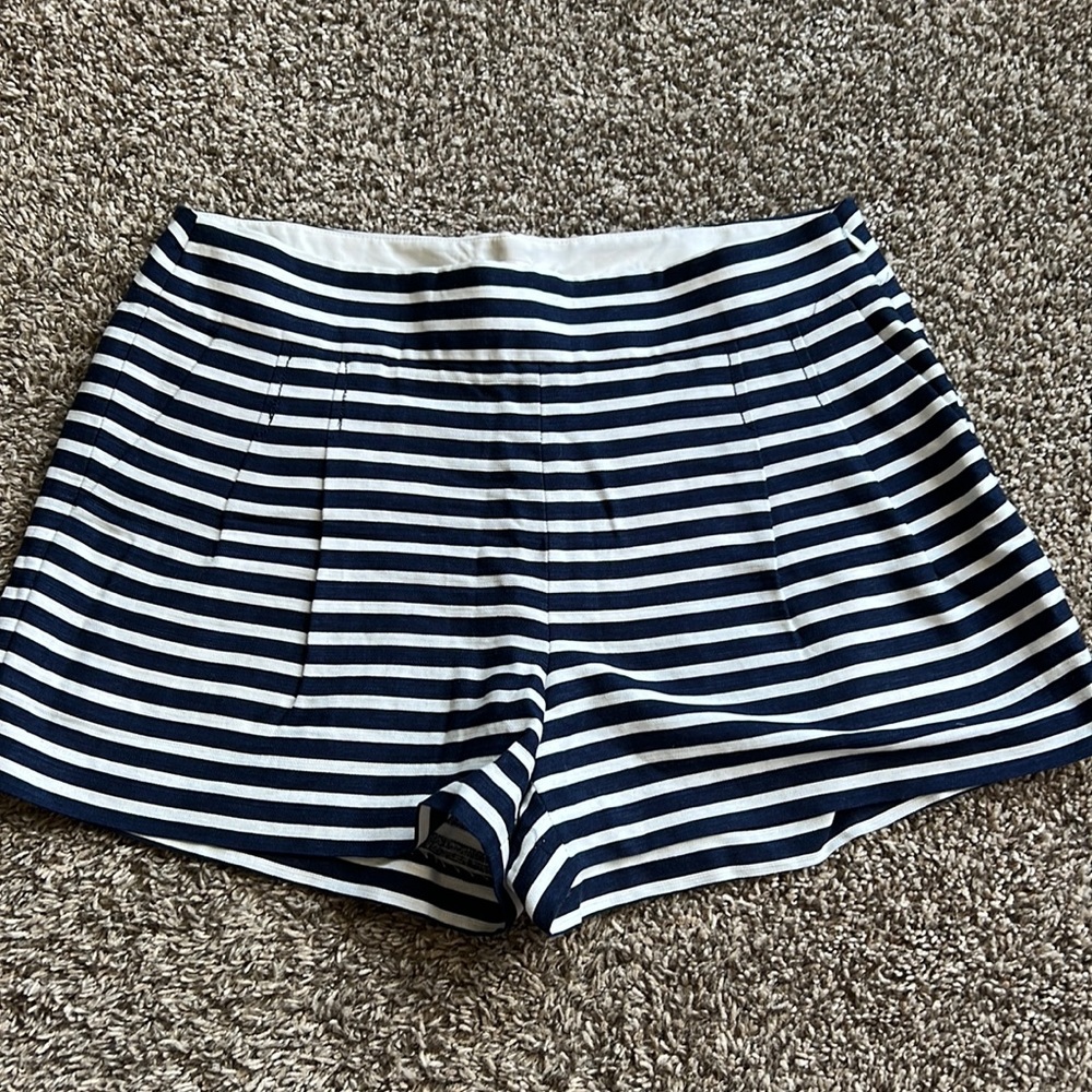 J Crew navy and white striped shorts